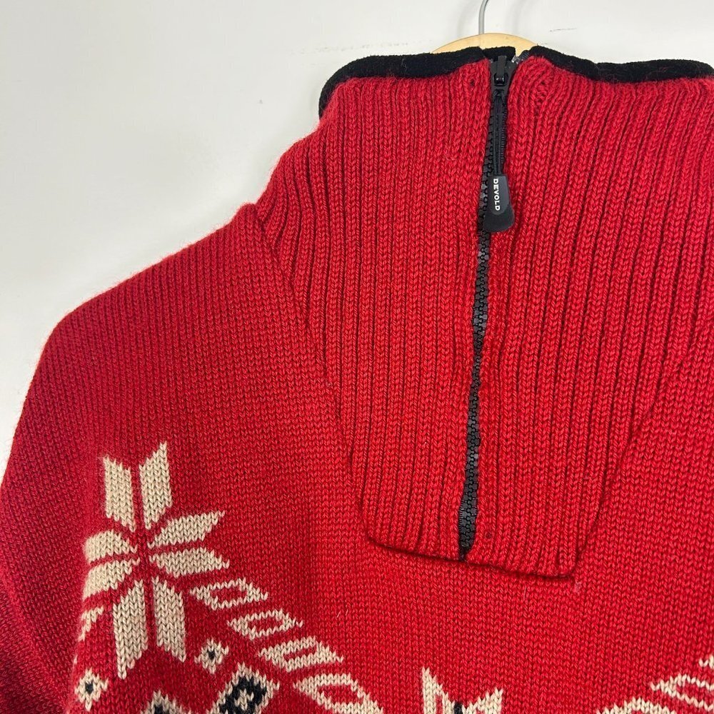 Devold Red Navy Fair Isle Half Zip Sweater Norwegian Size S - Picture 5 of 9